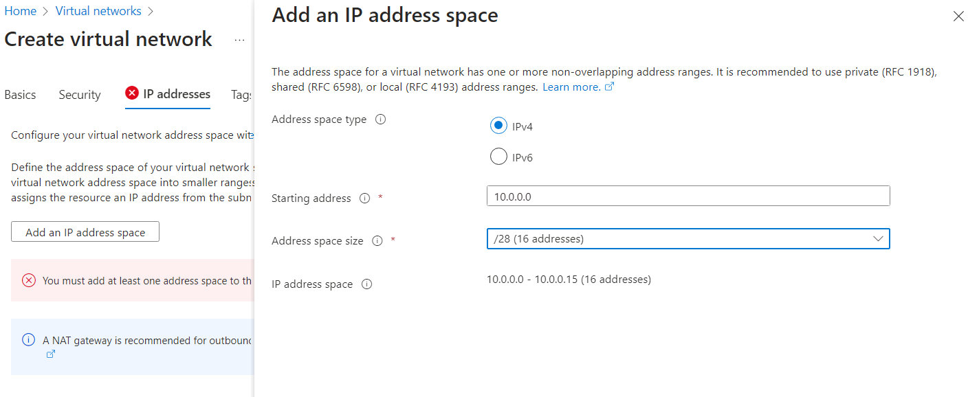 Add IP address space