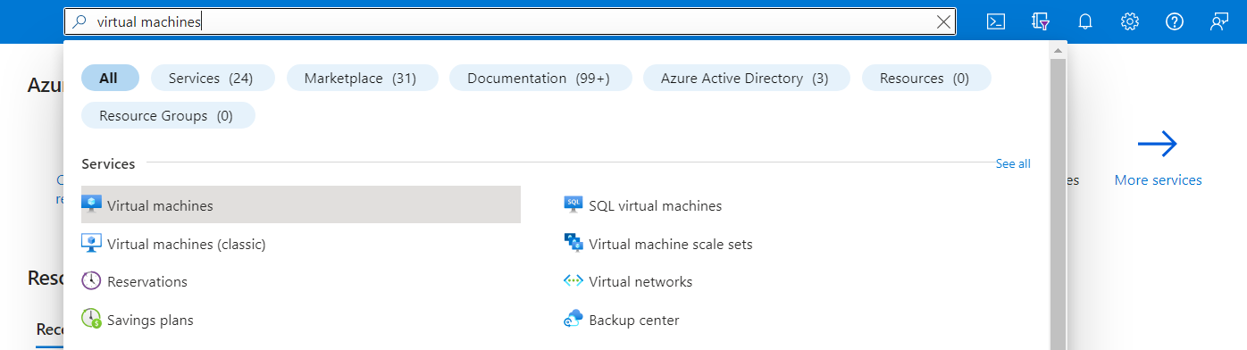 search virtual machines in azure portal