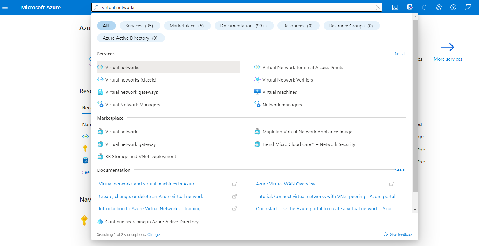 search virtual network resource
