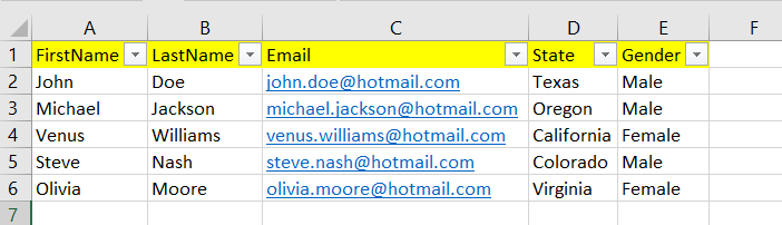 columns before adding autofilter