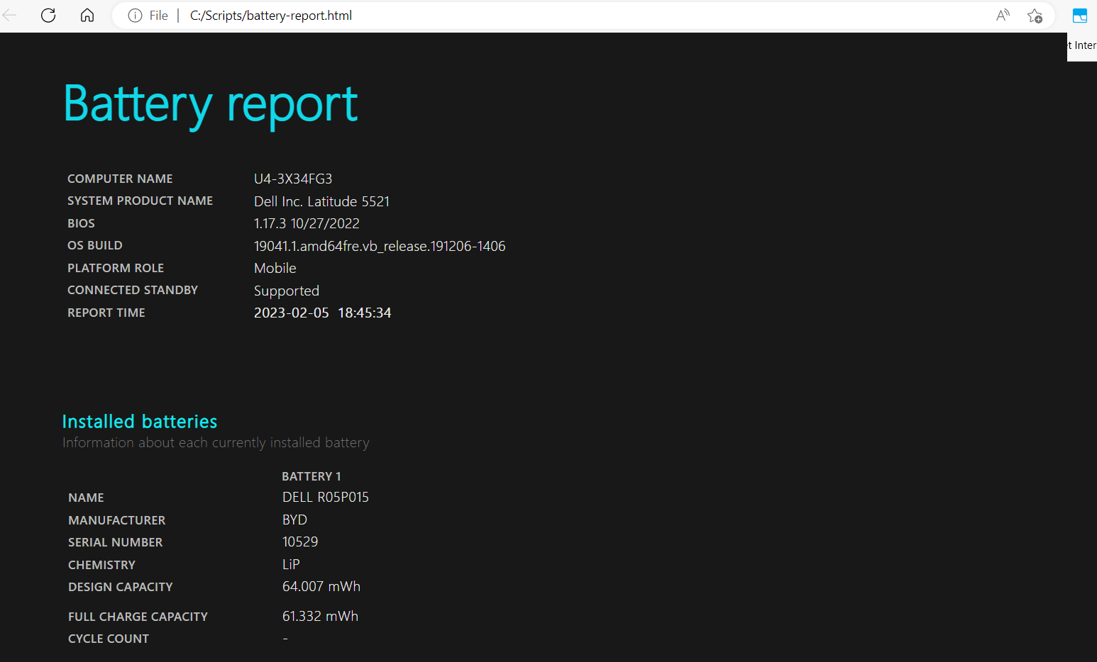 powercfg battery report