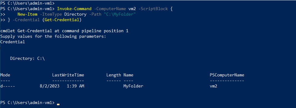 create folder result using invoke-command