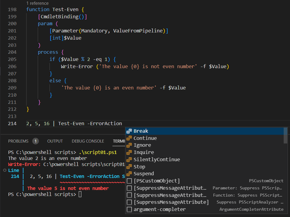 ErrorAction options