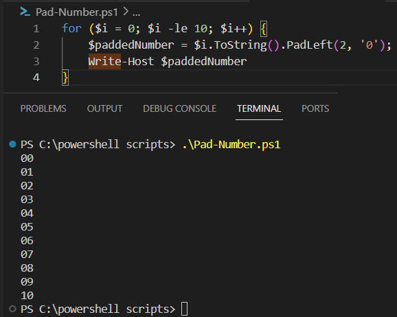 using padleft method to zero pad a number
