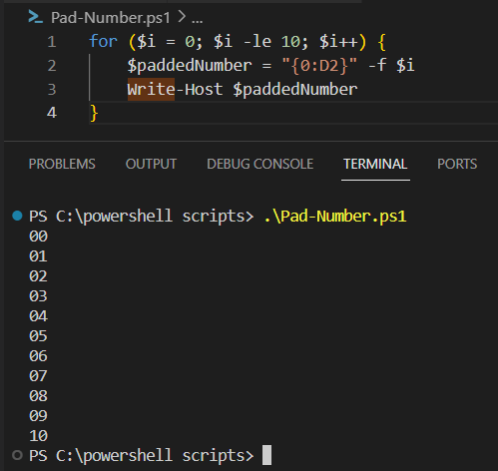 using powershell format operator to zero pad a number